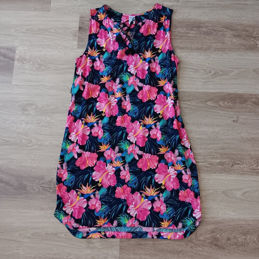 Time & Tru Tropical Tunic Dress w/belt XL Time & Tru